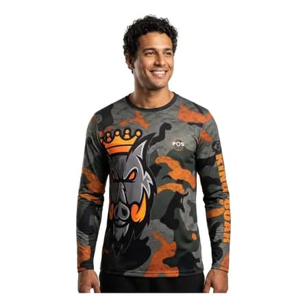 Camiseta Caçador M/ L Camuflada Marrom Ref 07 Drysofty Uv50