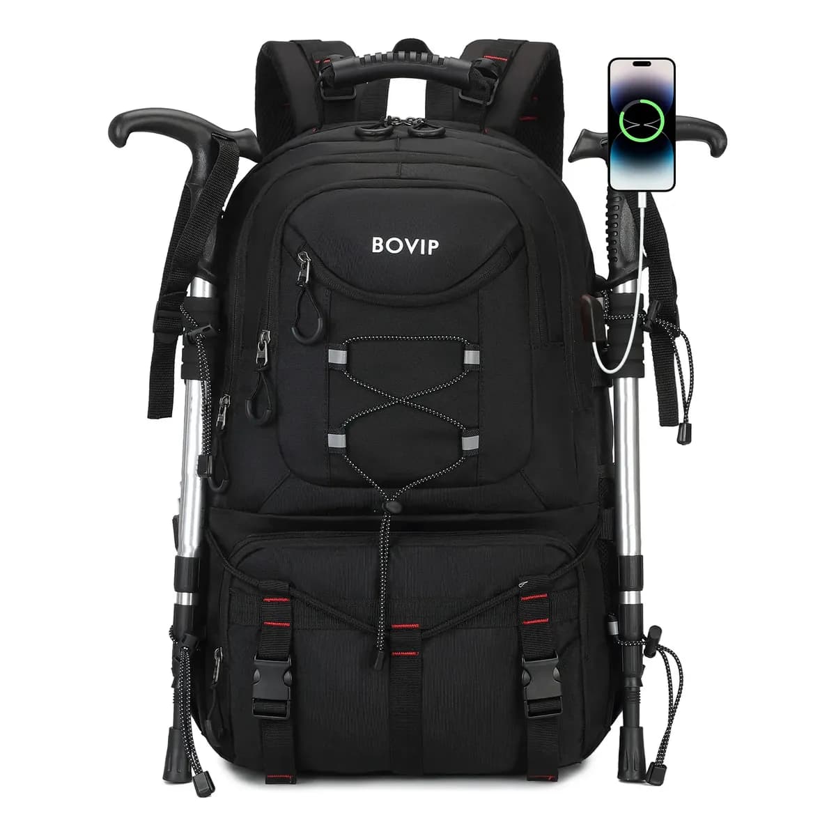 Mochila Trekking 40l Usb Impermeável Trilha Camp Viagem Preto Florido