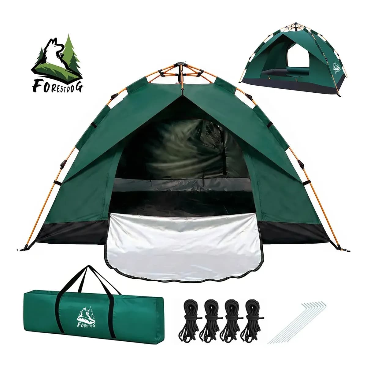 Barraca Camping Acampamento Automatica Forestdog 3-4 Pessoas Tecido Oxford 210205135cm Verde-escuro
