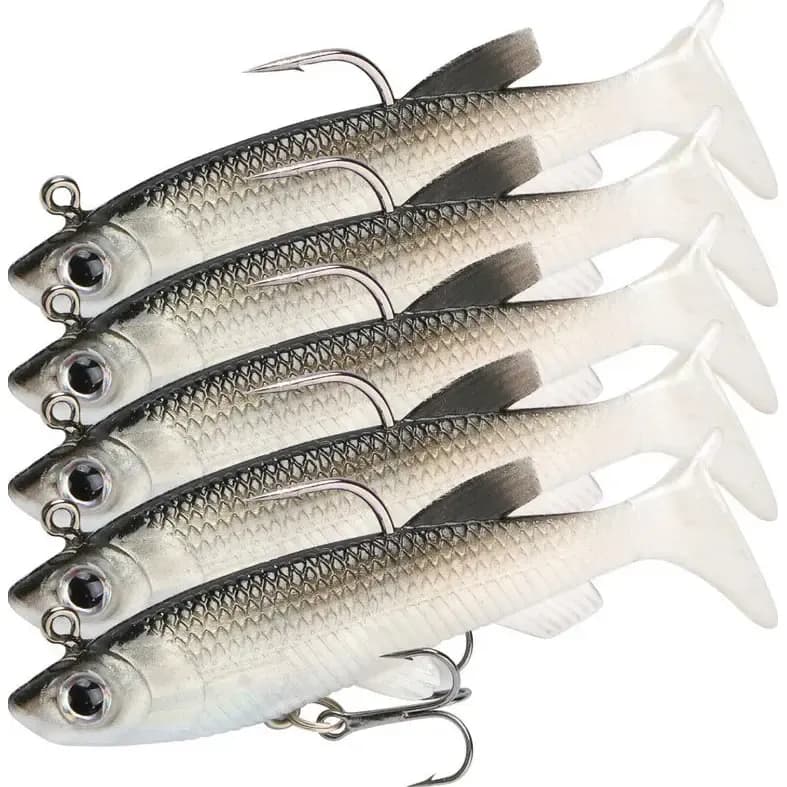 Kit 5 Iscas Soft Bait Silicone BX Corvina Traíra Tucunaré 6cm