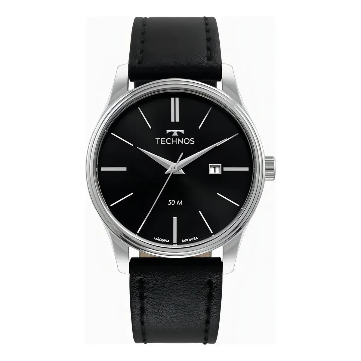 Relógio Technos Masculino Steel 2115mxu/0p Caixa de Aço Prata Mostrador Preto Pulseira de Couro