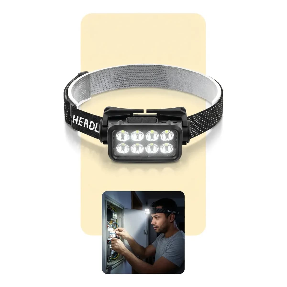 Lanterna Cabeça Tática Recarregável Usb Bomvink Led 300lm Se Branco Preto