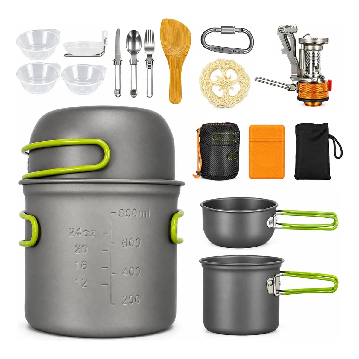 Kit Panelas Camping Pesca Cozinha Cooking 16pc Com Fogareiro Cinza-escuro