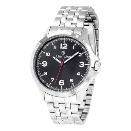 Relógio Masculino  Champion Analógico com Pulseira em Aço Inoxidável Prateado e Mostrador Preto