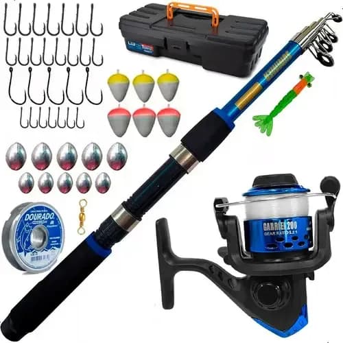 Kit De Pesca Summer Com Vara De 1,70m Para Molinete,  Em Fibra De Vidro E Acessórios Preto