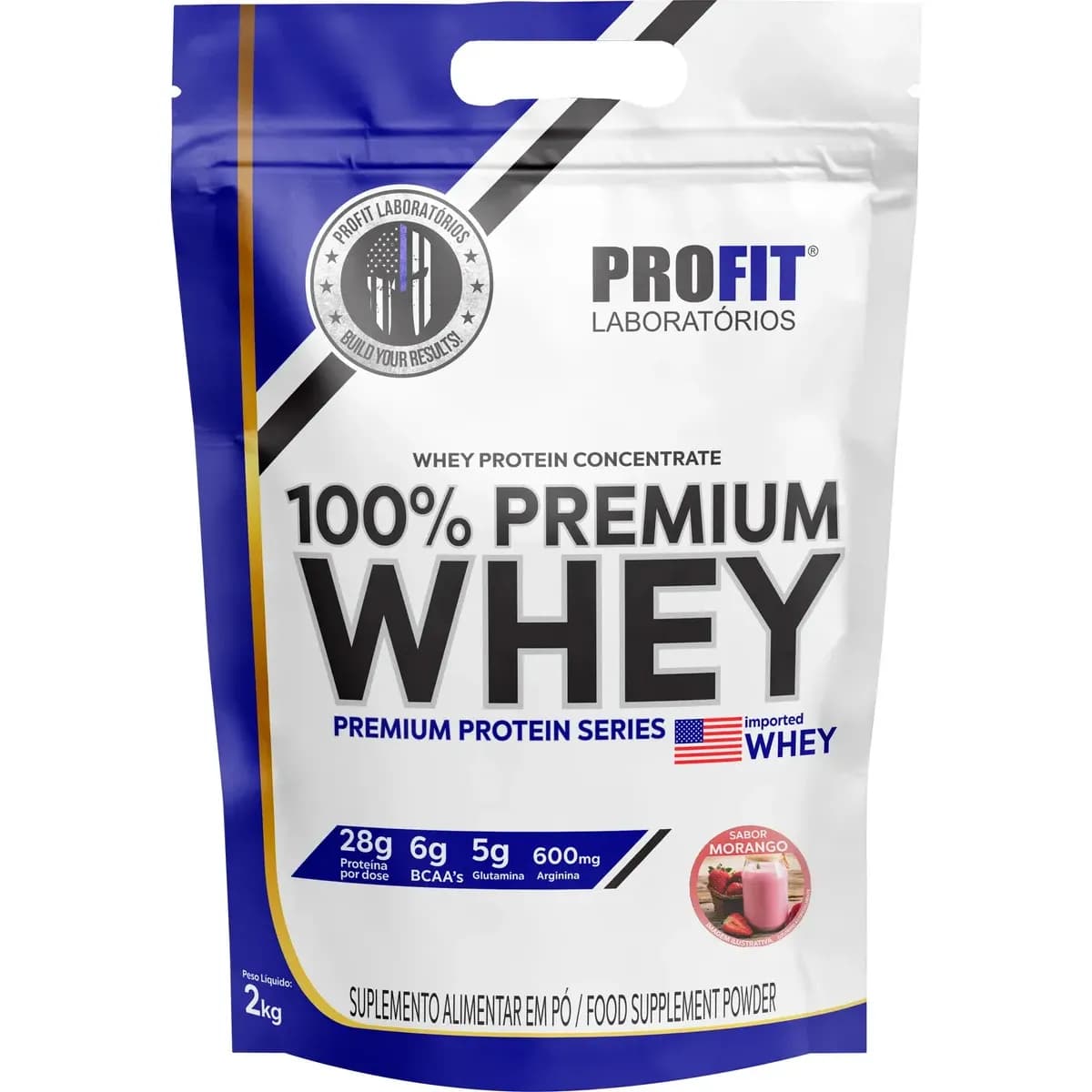 Whey Protein 100% Concentrado Premium 2kg - Profit Labs Sabor Morango