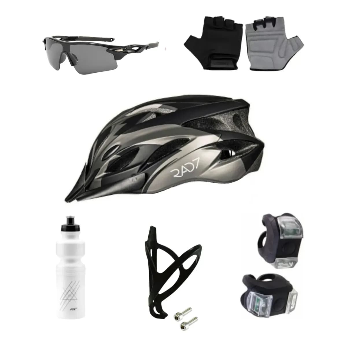 Kit Ciclismo Capacete Óculos Luva Lanterna Garrafa Modelo 05 Único