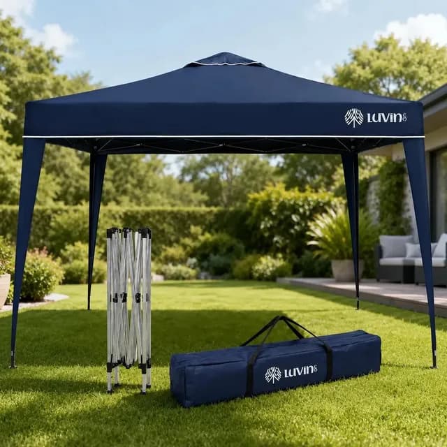 Tenda Gazebo Sanfonada Articulada Luvinco 3x3m Azul Impermeável Resistente Proteção Ao Ar Livre Camping Praia Eventos Montagem Prática Estrutura Resistente Durável