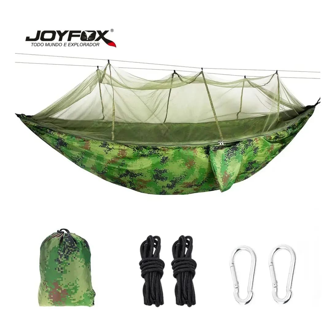 Rede de Dormir Joyfox com Mosquiteiro Camuflada para Camping 260cm x 140cm 300kg