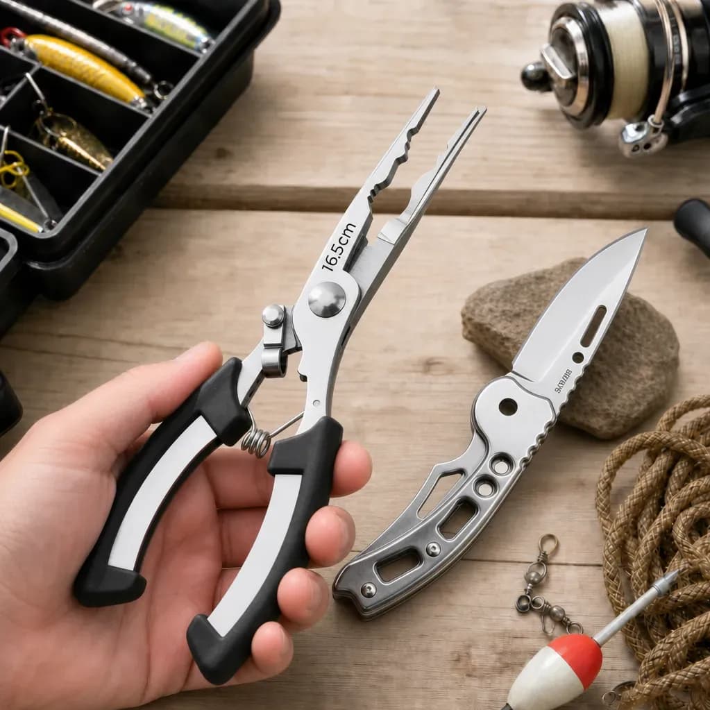 Alicate Pesca 16,5cm Multifuncional Canivete Aço Inox Brinde