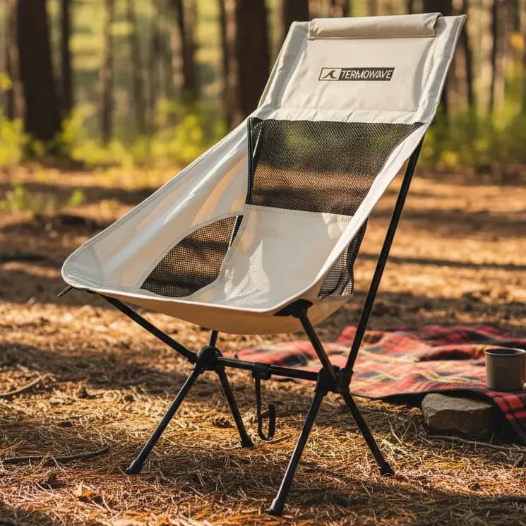 Cadeira Camping Portátil Dobrável Termowave Pesca Praia Bege