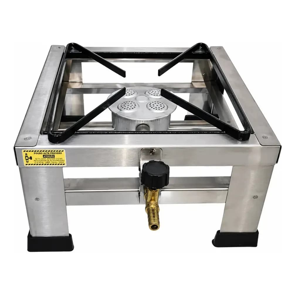 Fogão Fogareiro 1 Boca Inox Alta Pressão Camping Pesca