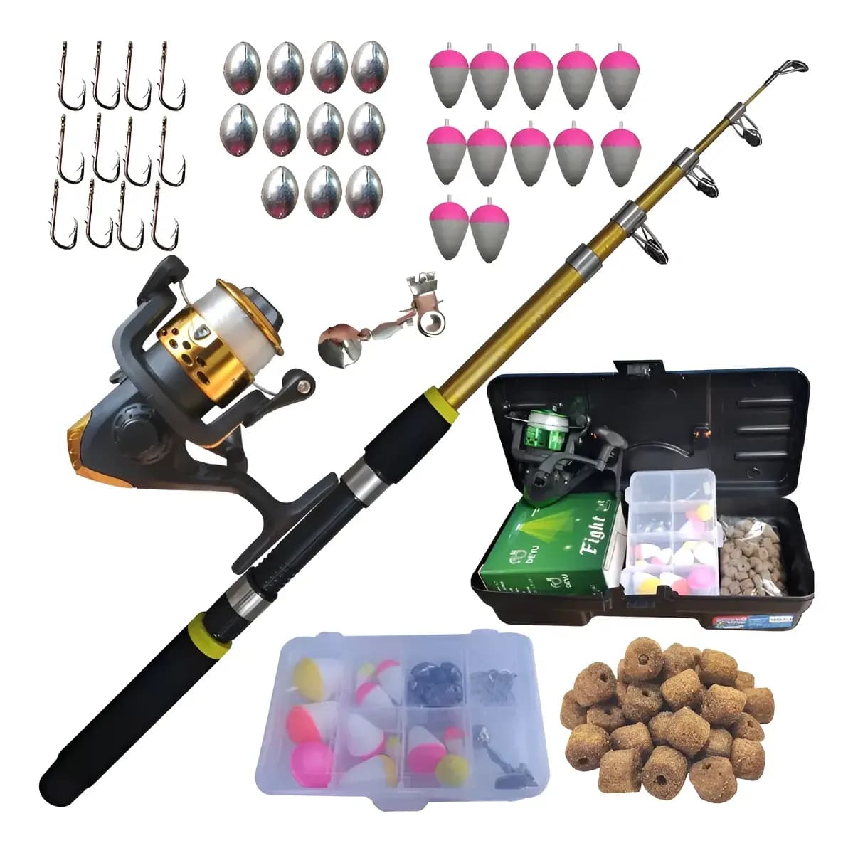 Kit Pesca Completo Infantil Vara Molinete Telescópica 1,50m