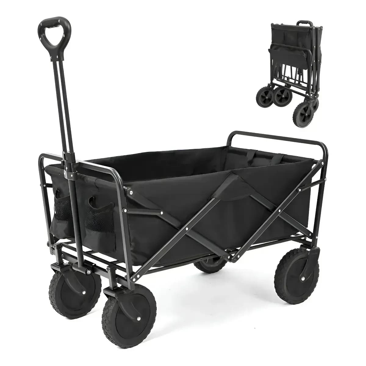 Carrinho Dobrável Multifuncional Acampamento Praia Camping Impermeável Multiuso 200kg Reforçado Portátil Cor Preto Luvinco