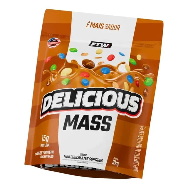 Hipercalórico Delicious Mass FTW 3kg Sabor Mini Chocolate Sortidos Ganho de Massa - 15g Proteína