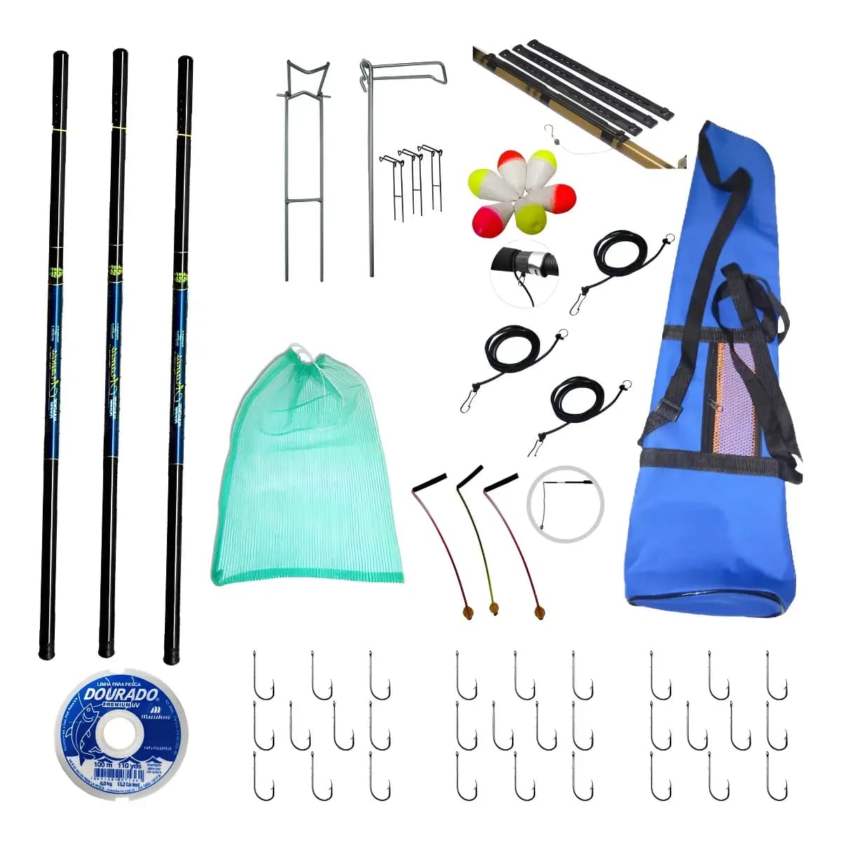 Kit Pesqueiro  3 Varas Telescópica, 3,60 Com Bolsa E Acessóri