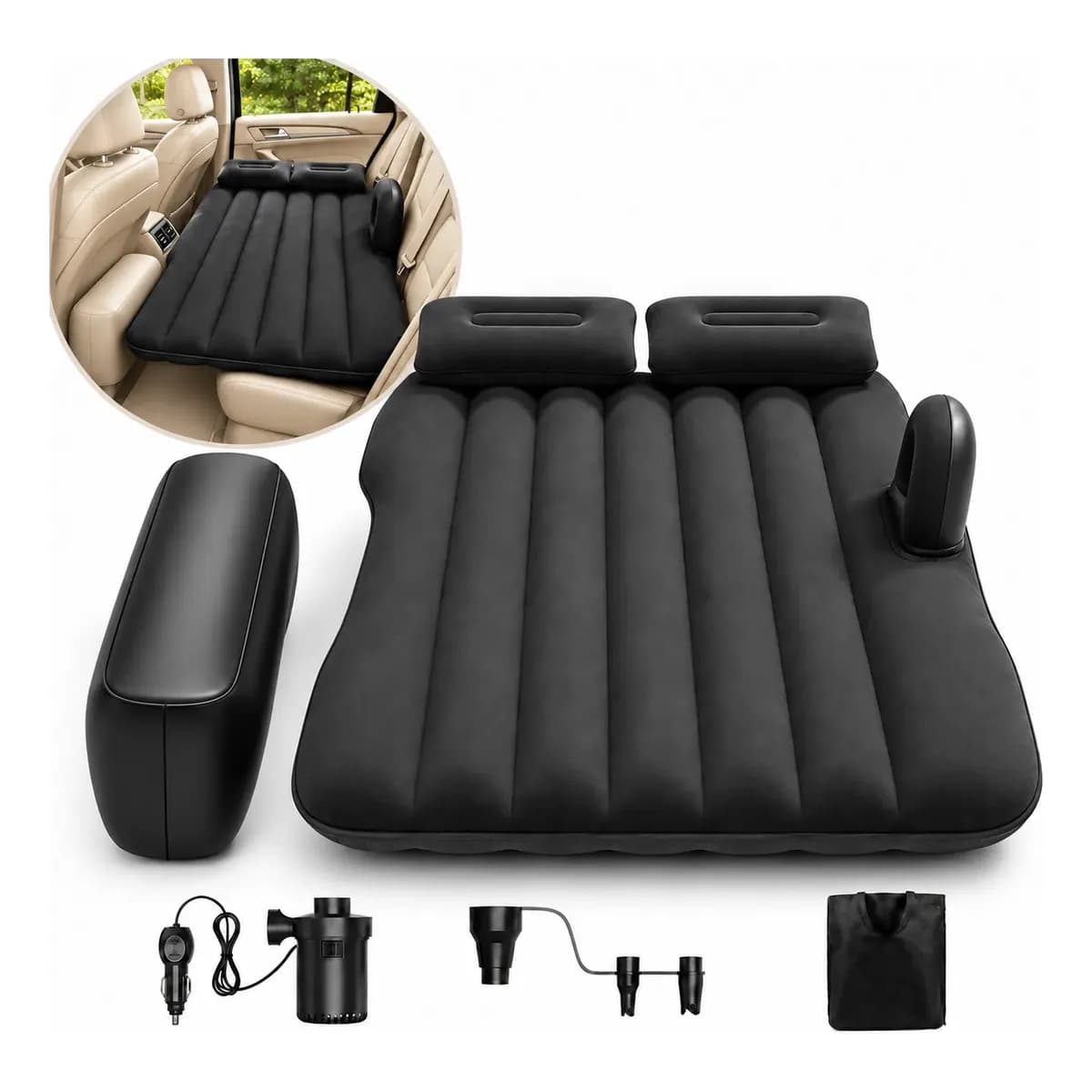 Cama Inflavel Colchao Para Carroviagem Com Travesseiro Preto