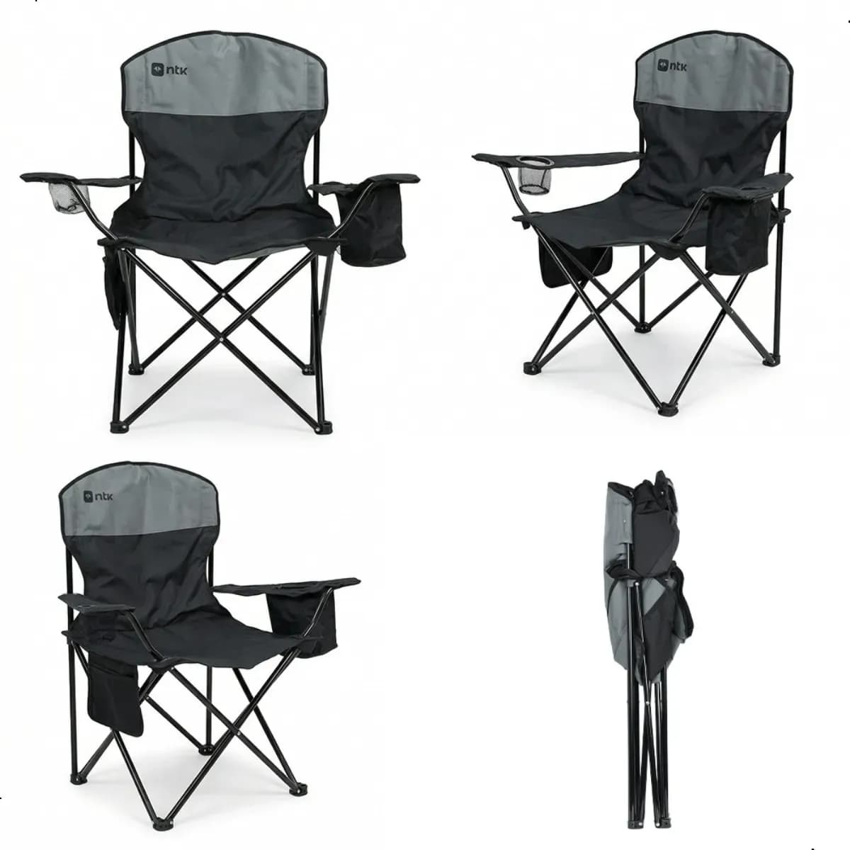Cadeira Camping Dobravel Nautika Bolsa Termica Porta Copo Preto