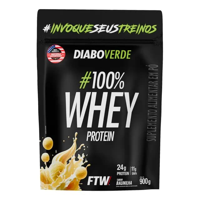 100% Whey Protein 900g Sabor Baunilha Diabo Verde - Ftw