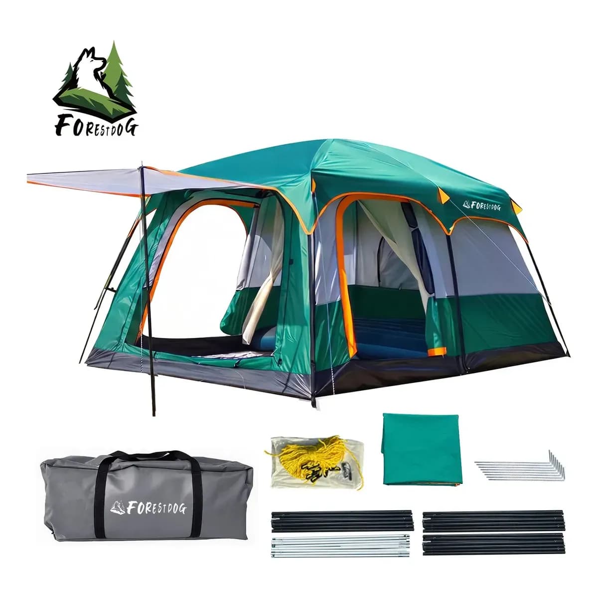 Barraca Camping 8 Pessoas Forestdog Barraca Acampamento Grande Cabana De Acampamento, 380260200cm Tecido Oxford, Verde