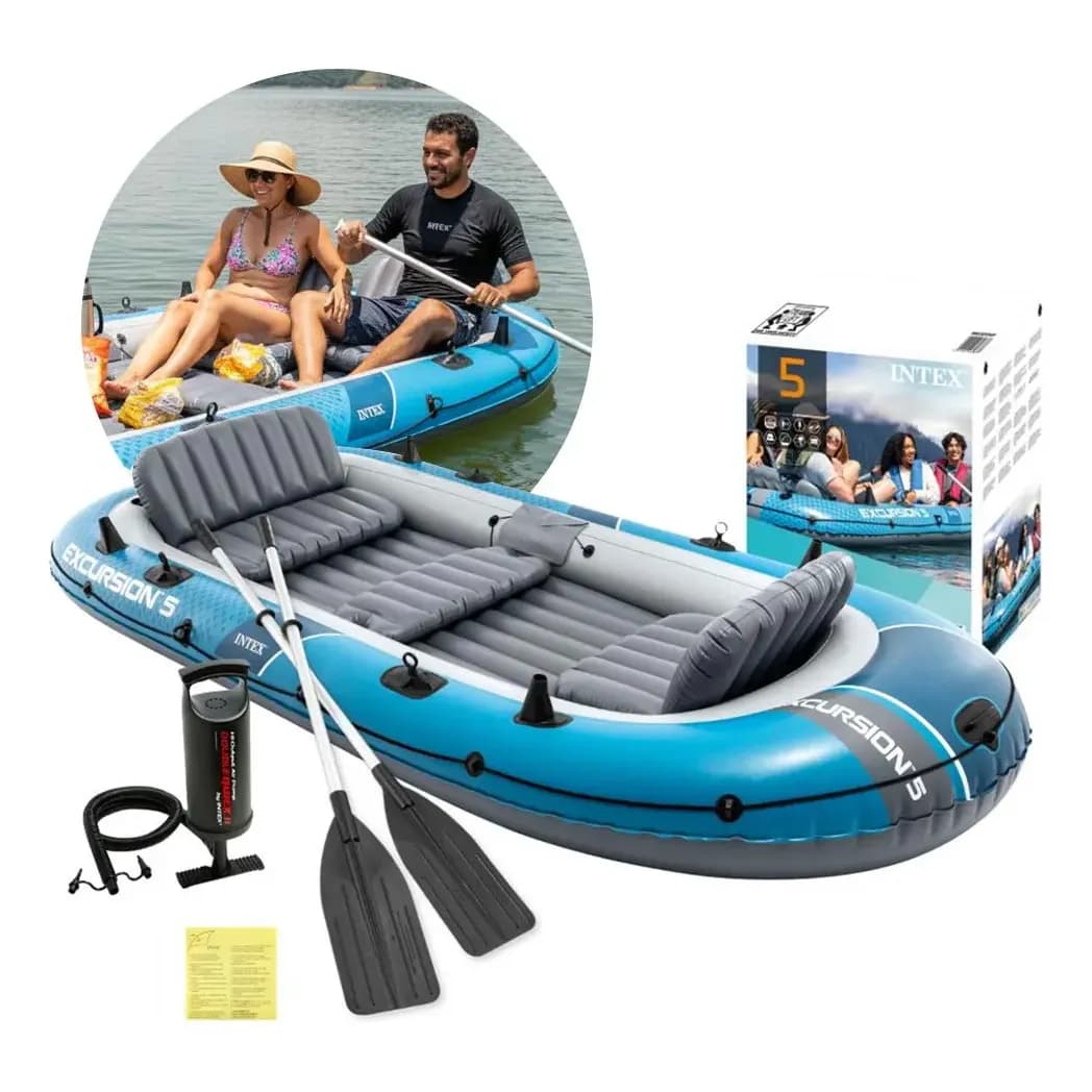 Bote Inflável Barco Excursion 5 Pessoas Remos Bomba Intex