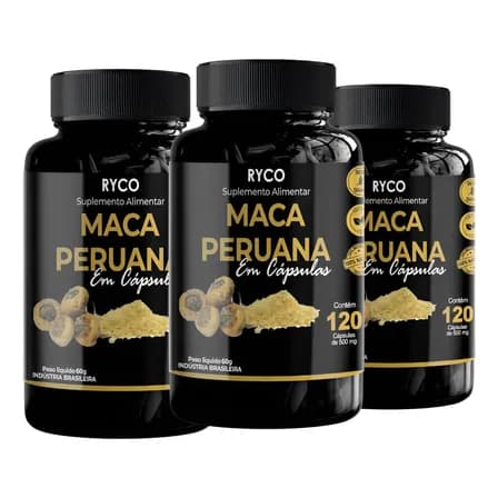 3x Maca Peruana 120 Cápsulas Original- Envio Já Sem Sabor Sem Sabor