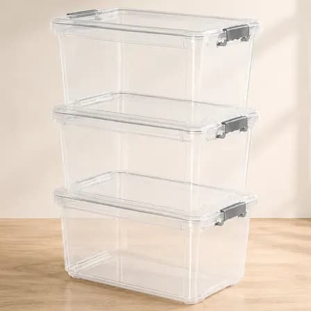 Kit 3 Caixa Organizadora C/tampa Trava Multiuso Plástico 27l