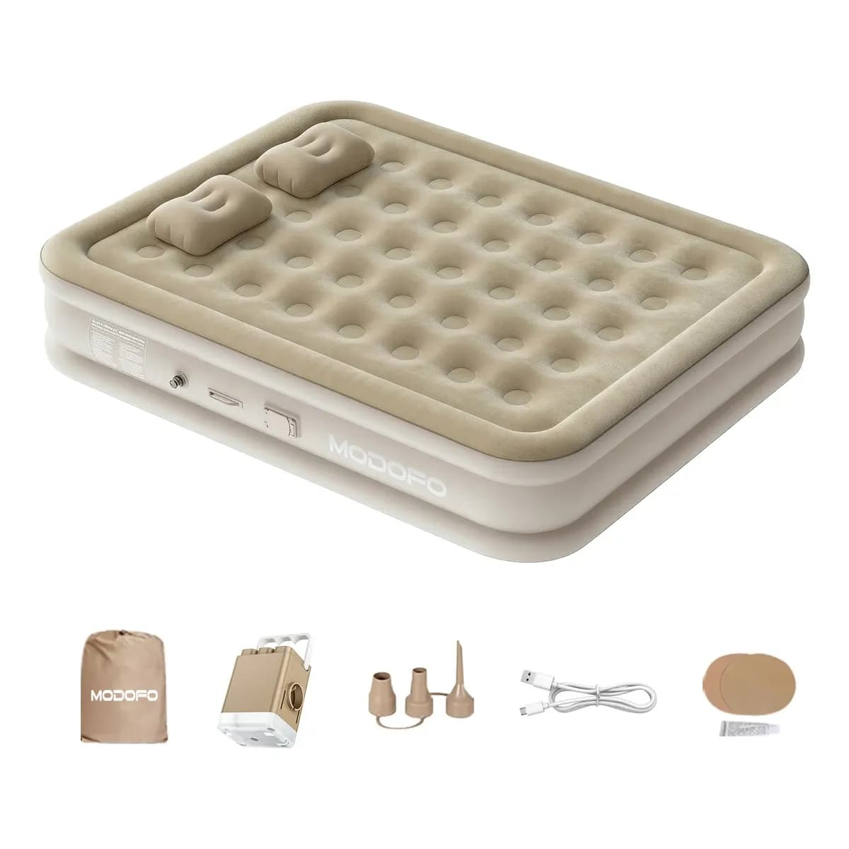 Colchão Inflável Casal Queen 20015040cm C/bomba Bivolt Usb Bege