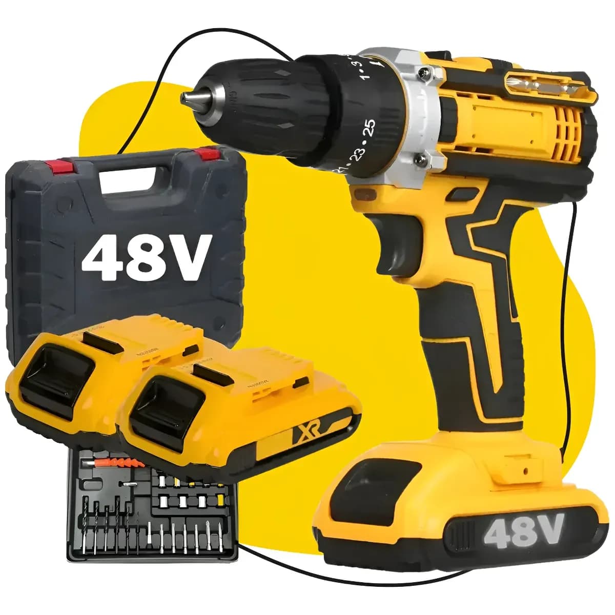 Parafusadeira Furadeira 48v Profissional 2 Baterias Sem Fio  Amarelo 127/220v