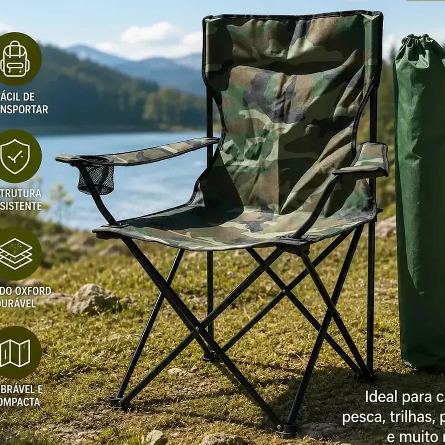 Cadeira Dobrável Camping Pesca Praia Portátil Verde B&G 120kg