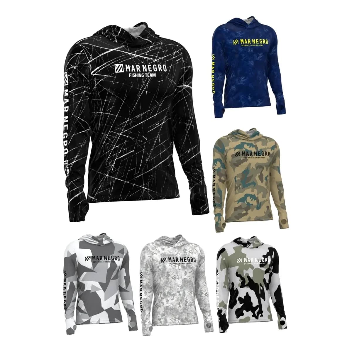 Camisa Pesca Mar Negro C/ Capuz Proteção Uv 50+ Todas Cores Team Mnf M