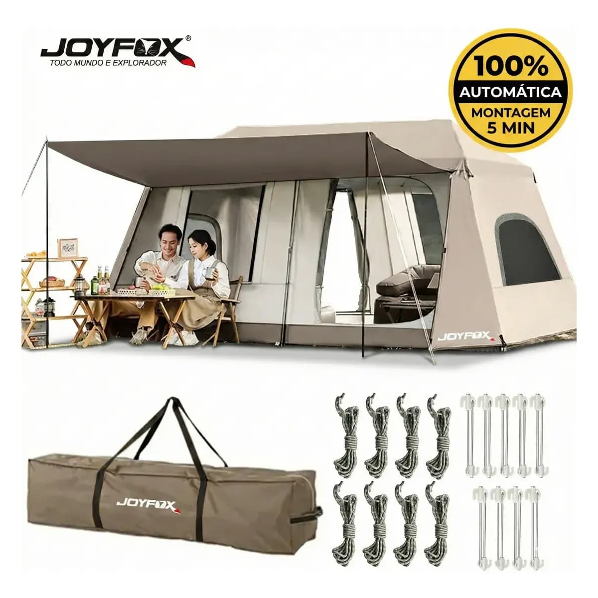 Joyfox Barraca Family Luxe 10-15 Pessoas Automática Tenda Familiar Varanda 400x280x190cm Impermeavel 4000mm
