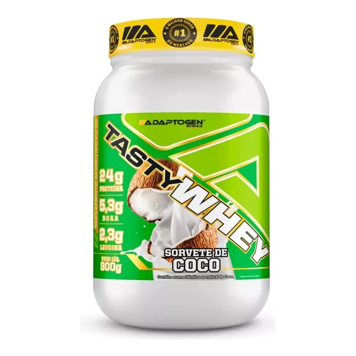 Suplemento Tasty Whey Adaptogen Science Whey Protein 3w Gourmet Pote 900g Sabor Sorvete de Coco