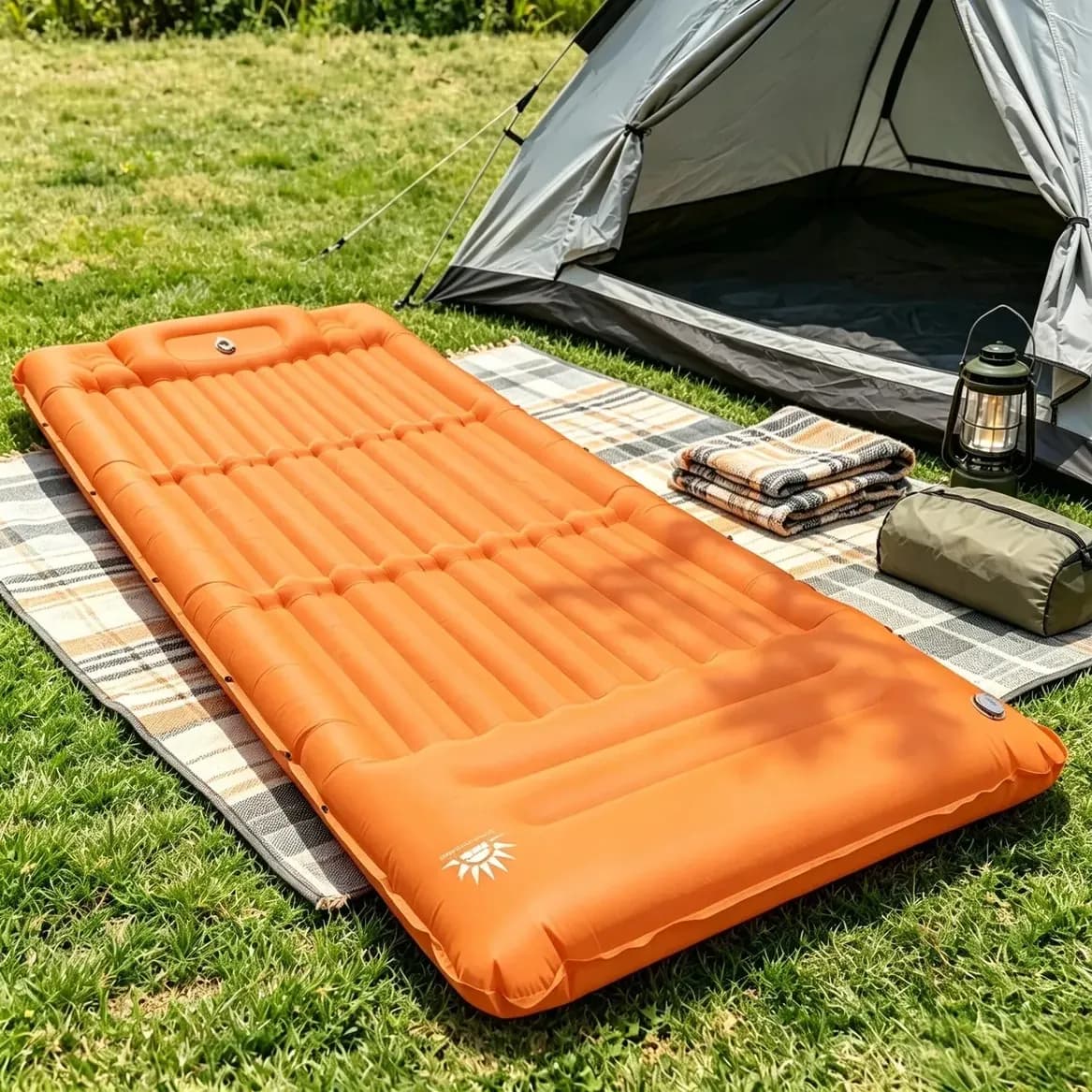 Colchão Inflável New Hawaii 195x82cm com Bomba Elétrica - Para Camping Esporte e Viagem Cor Laranja