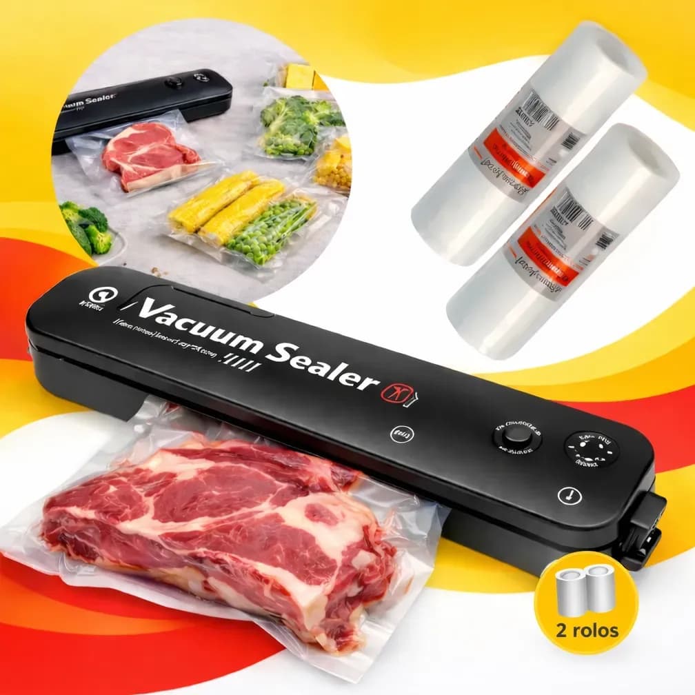 Kit Seladora À Vácuo De Alimentos + 2 Rolo Saco Gofrado 127/220v