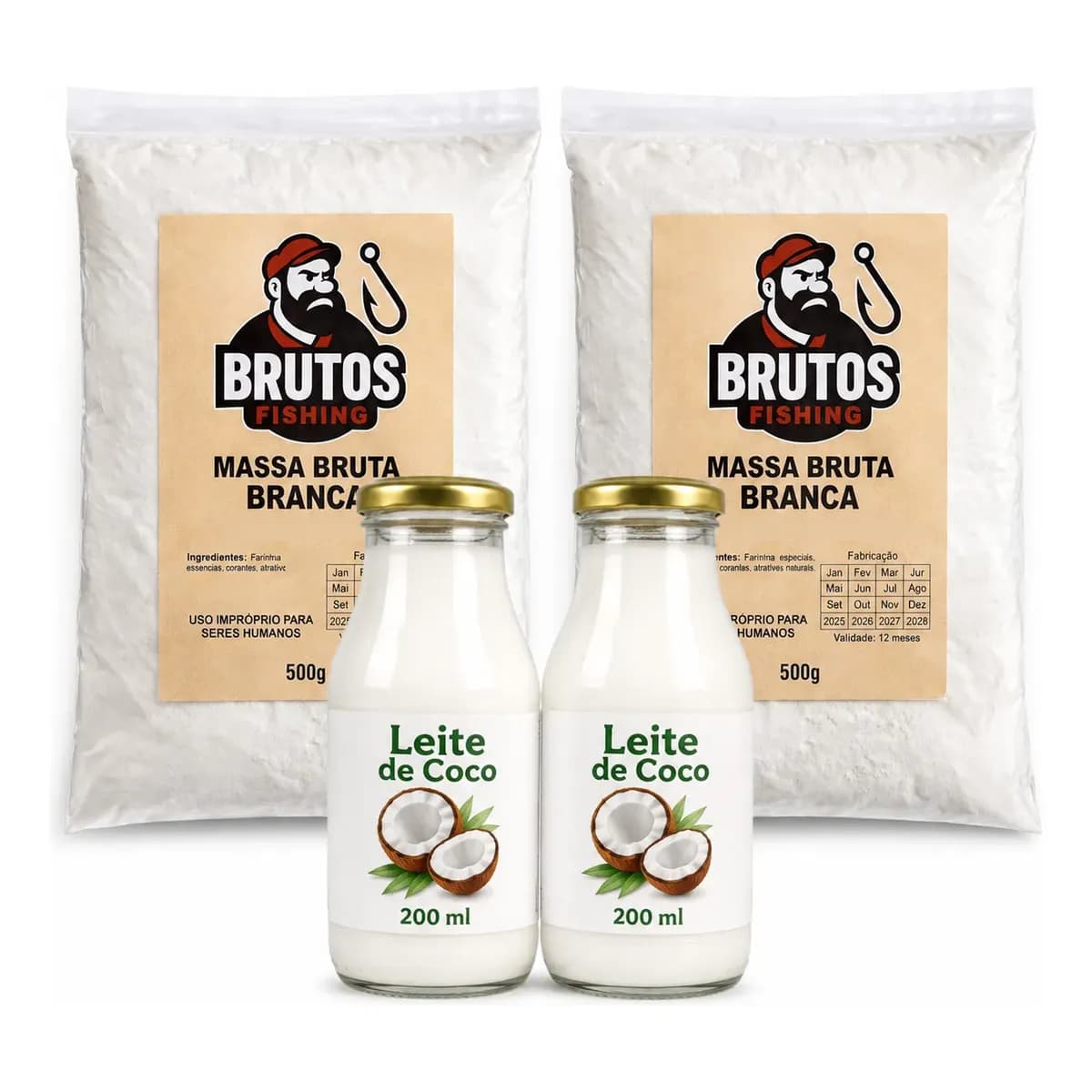 Kit 2 Massa Bruta Branca + 2 Leites De Coco Tambaqui Pacu