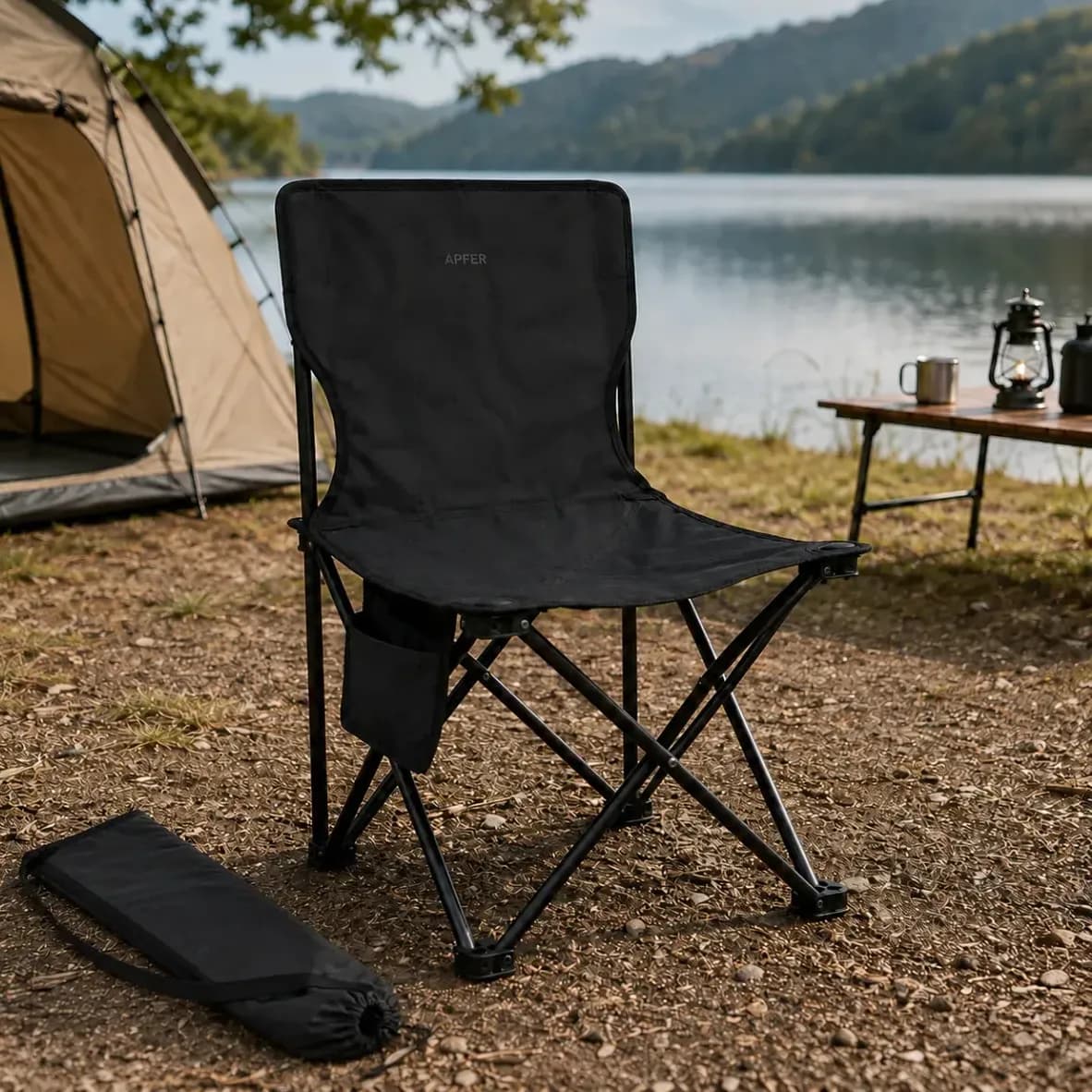 publi | Cadeira de Camping Dobrável Portátil para Pescar, Praia, Trilha, Viagens, Acampamento, Varanda, Parques e Lazer Suporta até 120kg - APFER (PRETO