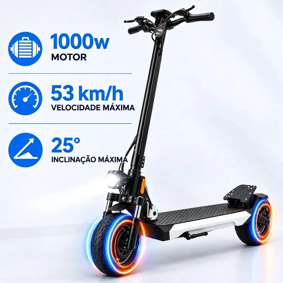 JAGUARIDE Patinete Elétrico G4 Adulto Scooter 1000W 53km/h 48V 20Ah com NFC e Luzes LED Três Velocidades Resistentes a Furos e ao Desgaste Capacidade Máxima de Carga de 150kg Branco