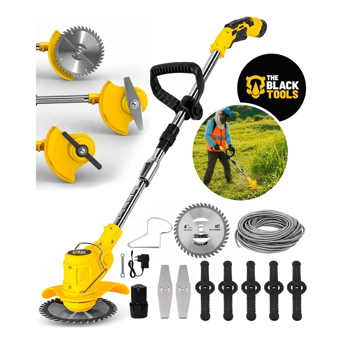 Roçadeira Aparador de Grama Recarregável 460W The Black Tools + Acessórios