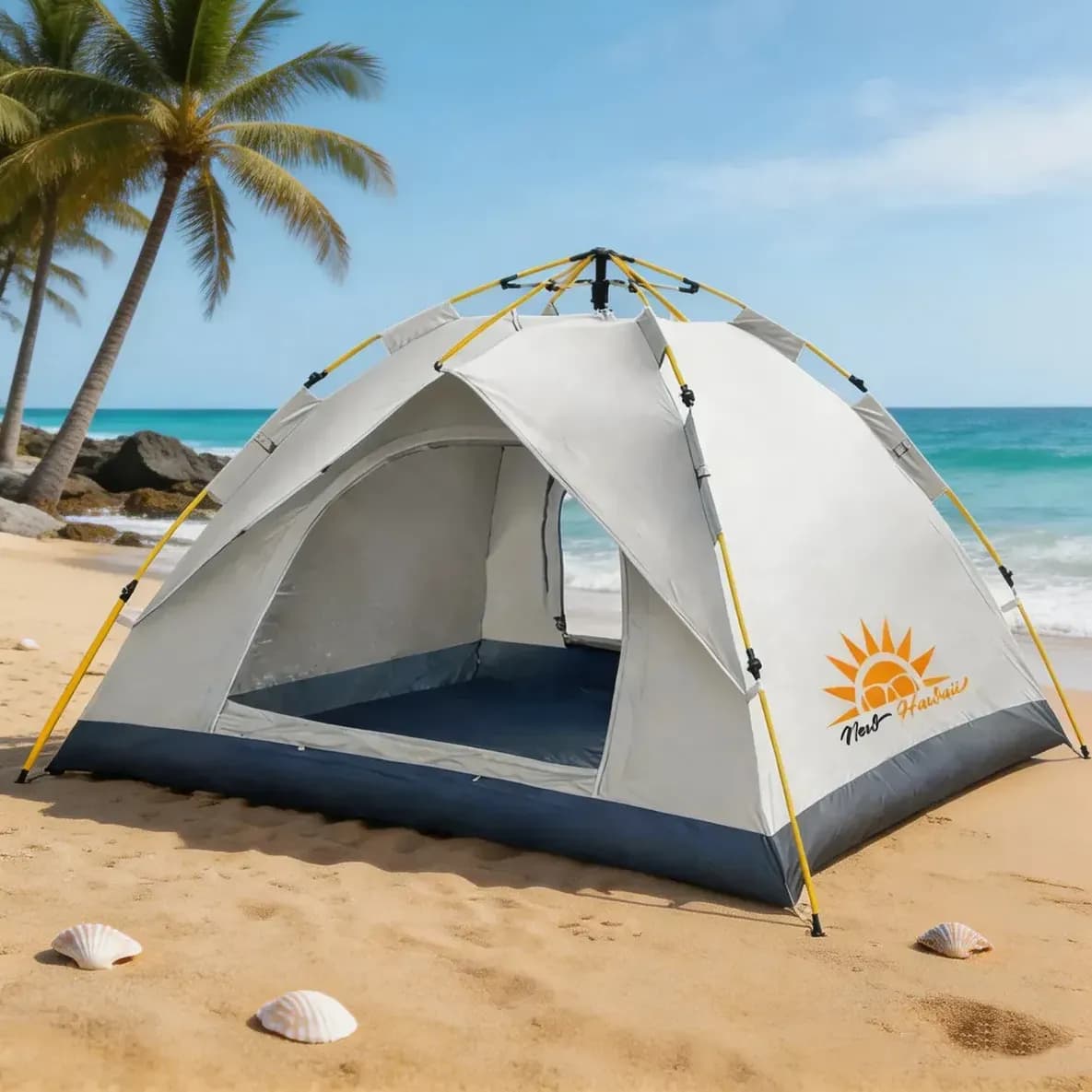 Barraca Automática New Hawaii Camping Familiar Impermeável Branco