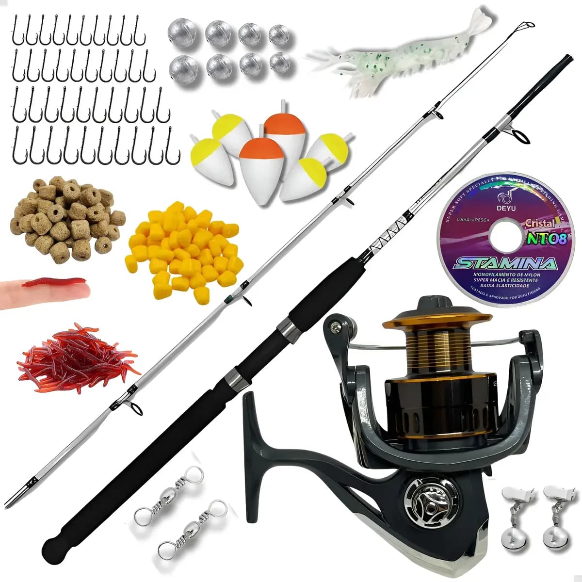 Kit Pesca Barato Vara + Molinete Alumínio 3000 E Acessórios