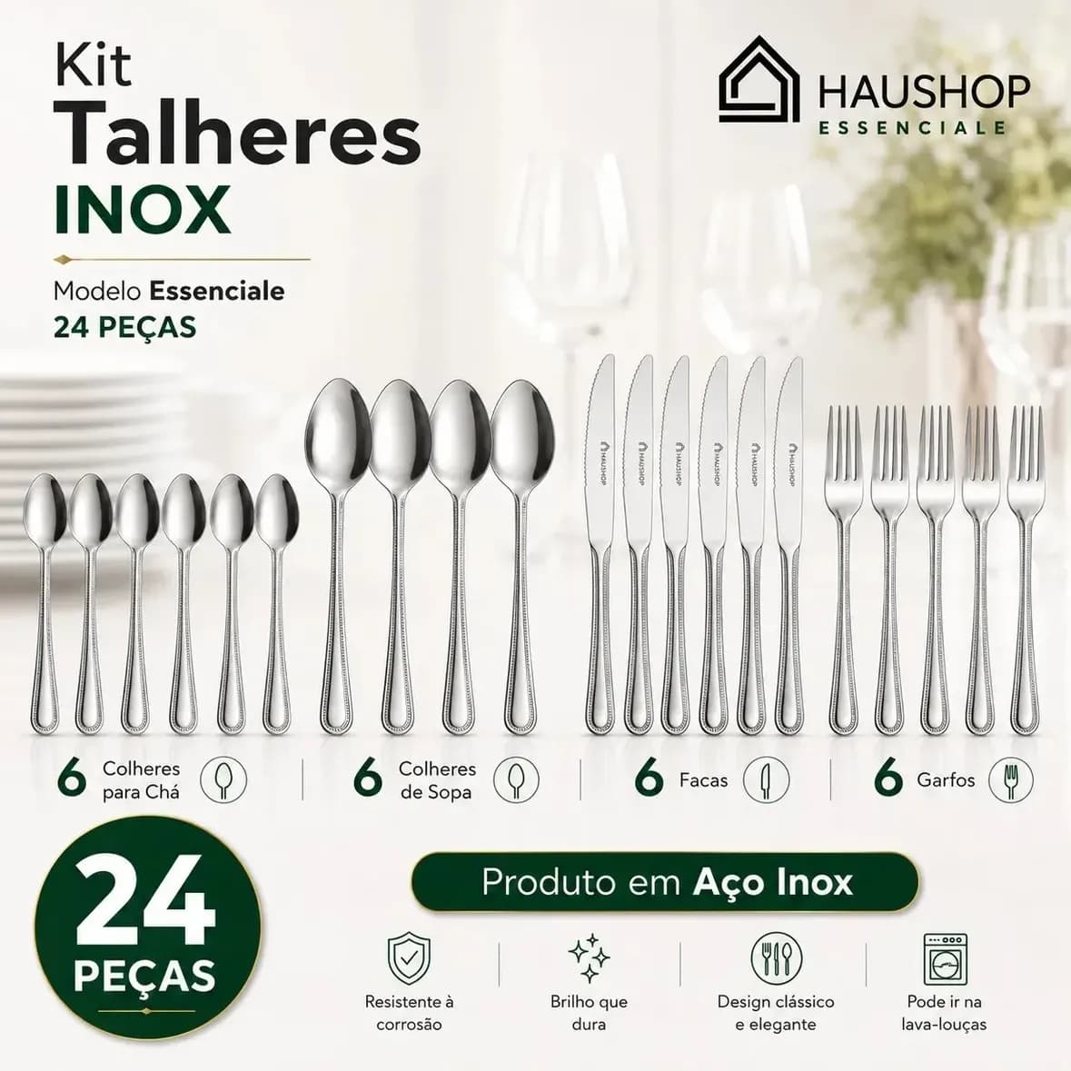 Kit Faqueiro Inox 24 Peças Essenciale Haushop