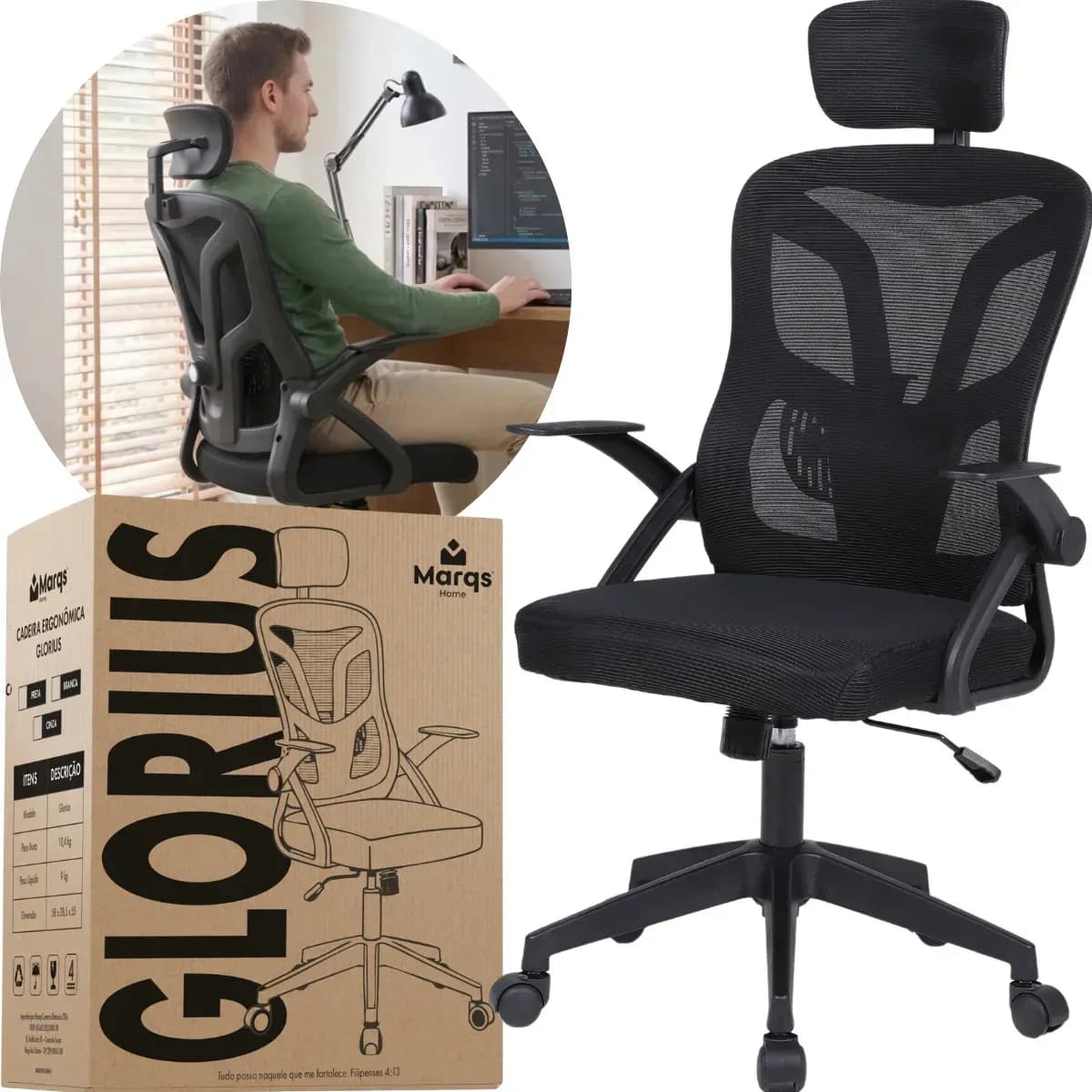 Cadeira De Escritório Ergonômica Laudo NR17 Ajuste Lombar