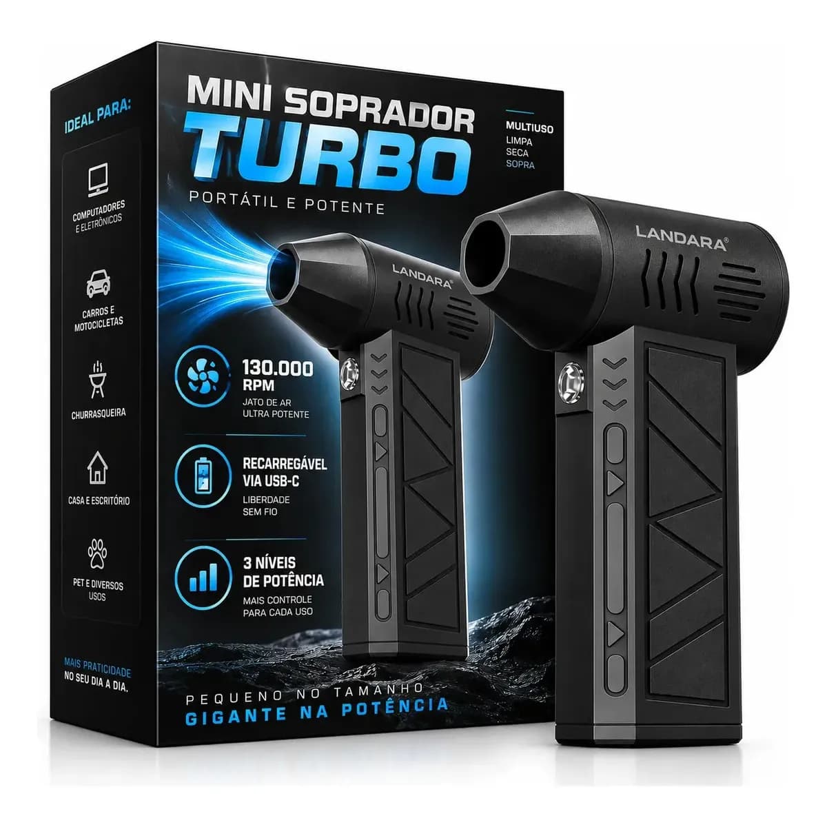 Soprador De Ar Turbo Automotivo Limpeza Profunda Portatil Sem Fio Multifuncional Churrasqueira Janelas Poeiras Landara