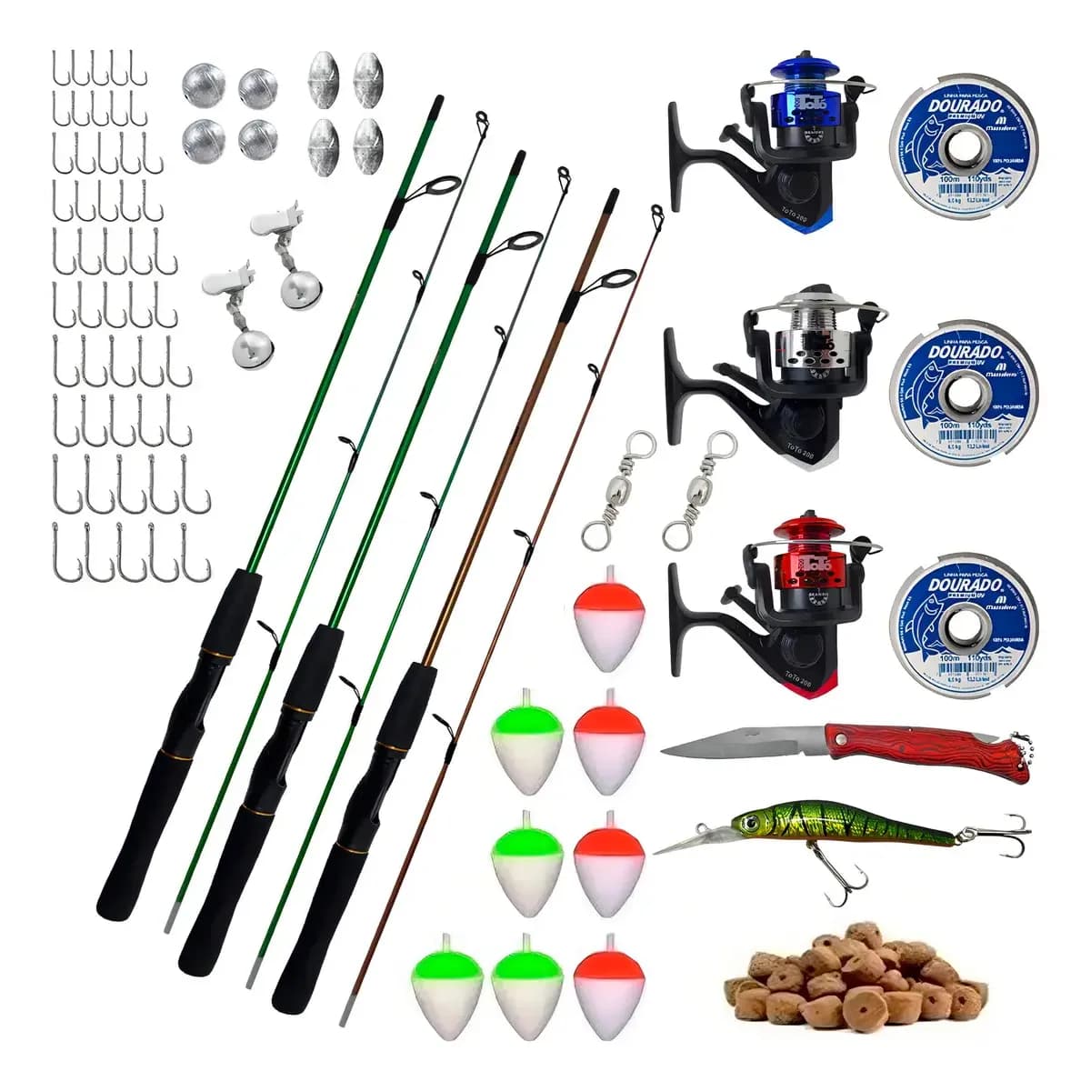 Kit Pescaria Completo Summer Varas Para Molinete 1,20m 6kg Fibra Vidro