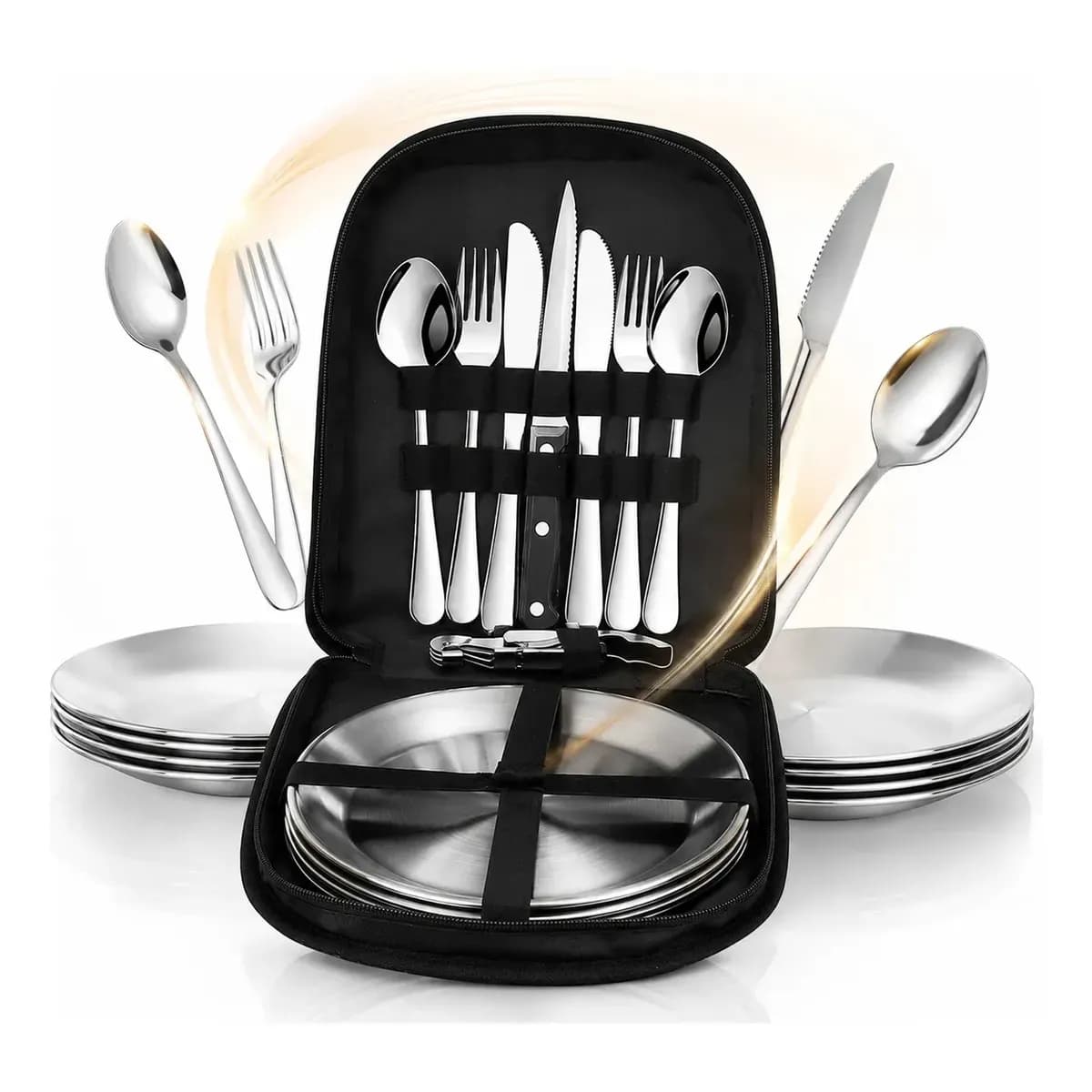 Jogo Talheres Portatil Inox Faca Garfo Colher Kit 10 Peças Conjunto De Talher Inox Com Estojo Faqueiro