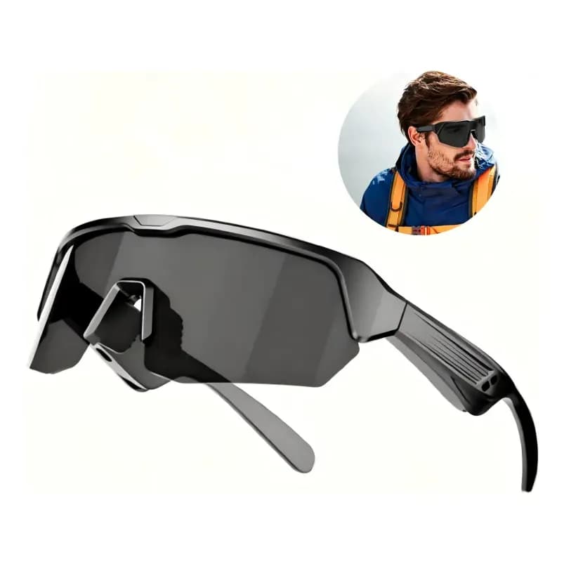 Óculos Ciclismo Com Fone De Ouvido Bluetooth Proteção Uv400 Cinza Preto