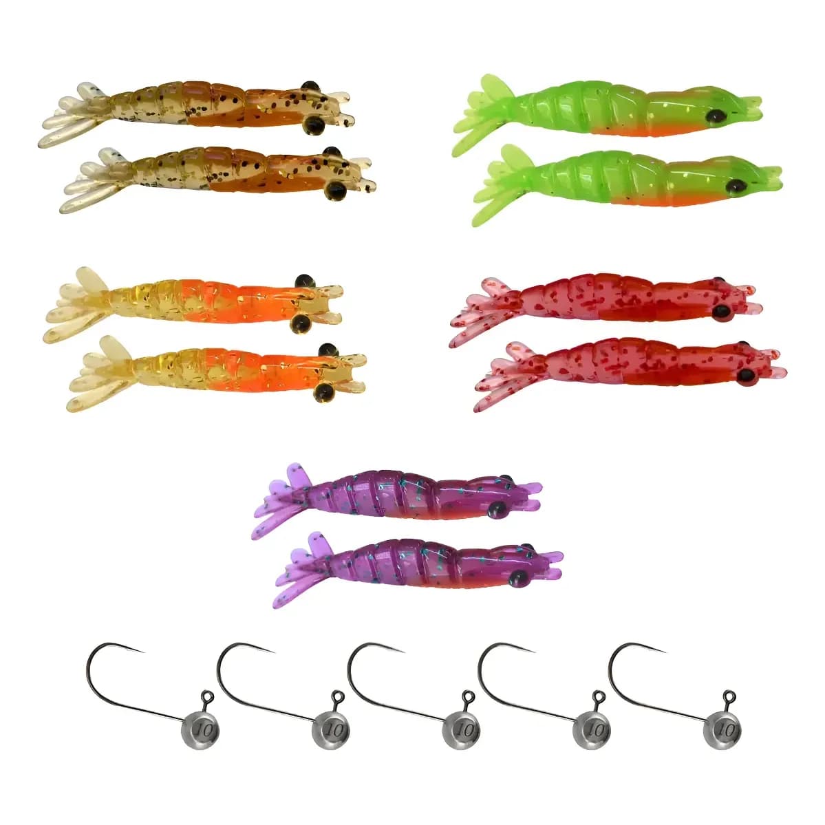 Kit 15 Un. Camarão 6cm Ovado Zdl 10 Camarões  5 Jig Head 1/0