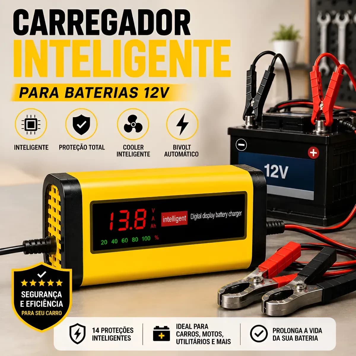 Carregador Bateria Automotiva Portatil Estacionaria Bivolt