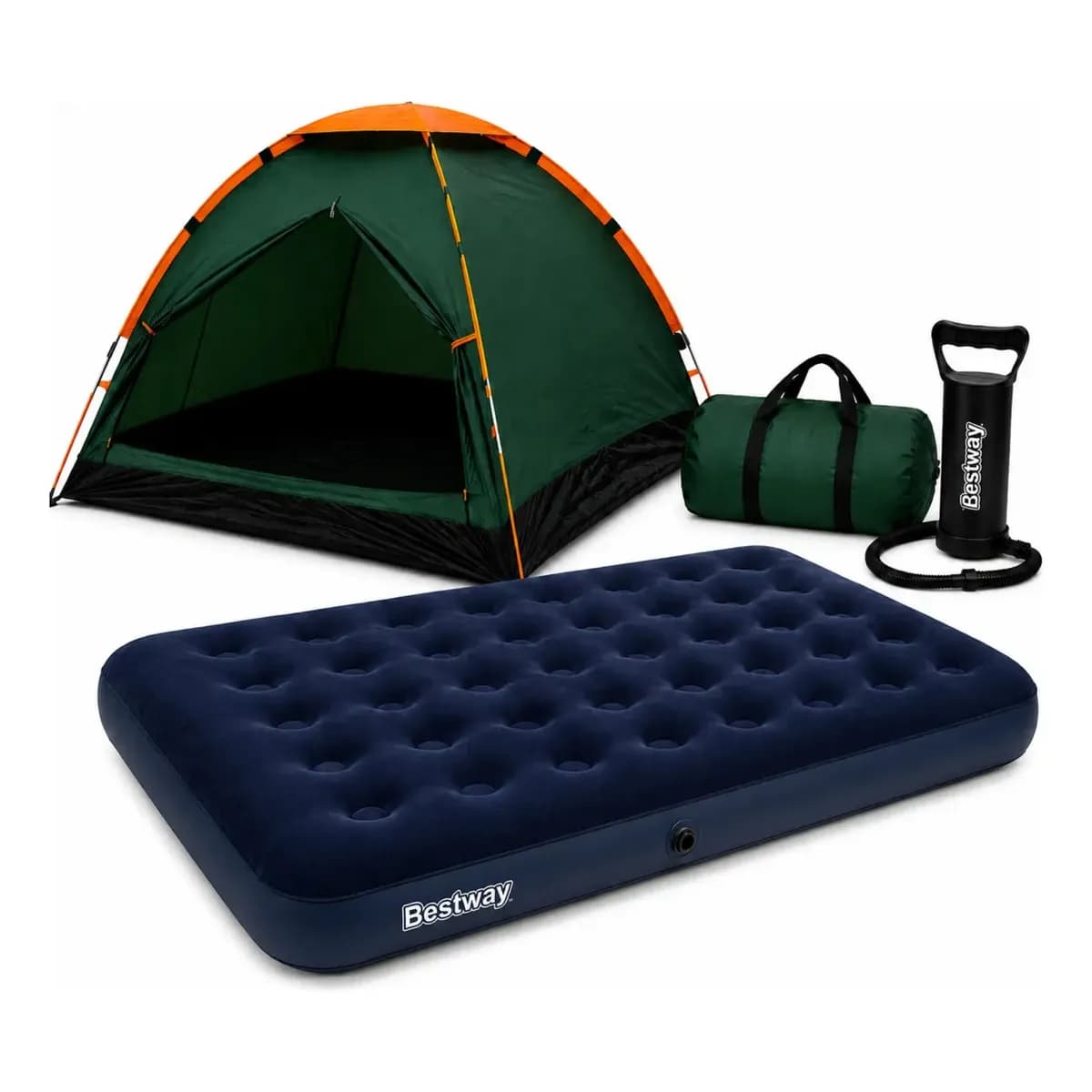 Kit Camping Completo Barraca Iglu 3/4 Pessoas Colchão Inflável Casal E Bomba Manual Bestway